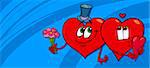 Valentines Day Greeting Card Cartoon Illustration of Hearts Couple in Love