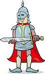 Cartoon Illustration of Knight in Armor with Sword