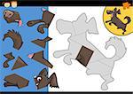 Cartoon Illustration of Education Jigsaw Puzzle Game for Preschool Children with Funny Dog Pet Animal