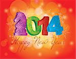2014 Happy Chinese New Year of the Horse Text and Numbers with Snowflakes Pattern on Bokeh Background Illustration