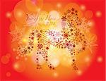 2014 Happy Chinese New Year of the Horse Text and Silhouette Outline with Snowflakes Pattern on Bokeh Background Illustration