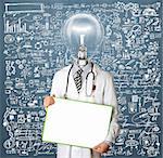 Lamp Head Doctor man with empty board against different backgrounds