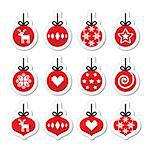 Winter holiday labels set of christmas tree balls isolated on white