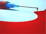 Blood leaking from the needle. Your text on the blood. Clipping path included.