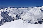Snowy plateau and off-piste slope. Caucasus Mountains, Georgia, ski resort Gudauri.