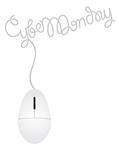 Computer Mouse with Cord Forming Cyber Monday Words Isolated on White Background