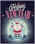 New Year Poster with Santa. Vector illustration.