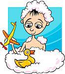 Cartoon Illustration of Cute Funny Little Boy taking a Bath