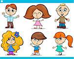 Cartoon Illustration of Cute Little Boys and Girls Children Characters Set