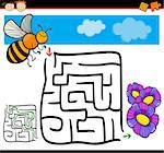 Cartoon Illustration of Education Maze or Labyrinth Game for Preschool Children with Funny Bee and Flowers