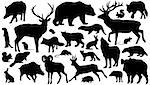 twenty-seven forest animal silhouettes on the white background
