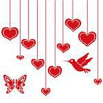 Red heart hanging on a string, hand drawing Valentines vector illustration