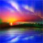 abstract nature background with aurora and forest