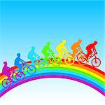 Silhouette of a cyclist a rainbow male.  vector illustration.