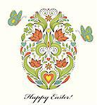 Vector illustration of floral easter egg and butterflies