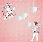 Background with cupids and hearts for Valentine's Day