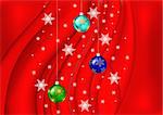 Illustration of Christmas balls with snowflakes and red background