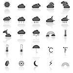 Weather icons with reflect on white background, stock vector