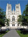 The facade of the Cathedral of St. Michael and St. Gudula in Brussels was completed in the mid-fifteenth century