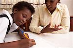 Mother helping daughter with homework