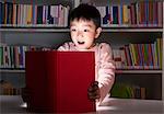 Boy Surprised By Glowing Book