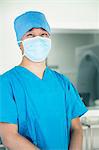 Portrait of young surgeon wearing surgical mask in the operating room