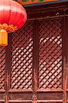 Door and red lantern of Chinese pagoda, Shanxi Province, China