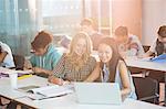 University students working in classroom