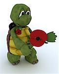 3D render of a tortoise with poppy in rememberance