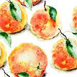 Watercolor illustration of Oranges, seamless pattern