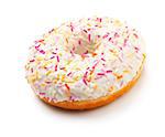 sugar glazed donut covered in sprinkles isolated on white