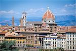 Cathedral Santa Maria del Fiore, Pallazo Vecchio and National Library, Florence city view, Italy