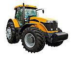 Yellow farm tractor on a white background