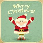 Retro Merry Christmas Card with Santa Claus. Hand Lettering Merry Christmas. Vector illustration.