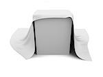 White box covered with a white cloth. Isolated render on a white background