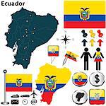 Vector of Ecuador set with detailed country shape with region borders, flags and icons