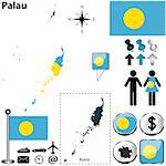 Vector of Palau set with detailed country shape with region borders, flags and icons