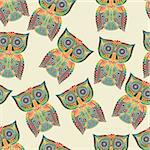 Vector Seamless pattern with bright Owls, seamless pattern in swatch menu