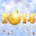 New Year background with stylized 2014 with Bauble, element for design, vector illustration