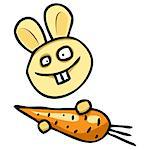 Merry cartoon rabbit with carrots. Vector illustration