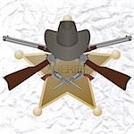 Star of the sheriff's hat and small arms. The illustration on a white background.