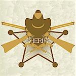 Star of the sheriffs hat and old firearms. The illustration on a white background.