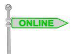 3d rendering of sign with green "Online", Isolated on white background