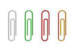 four paperclips with different color on white background