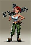 Pretty girl with a machine gun. Caricature.