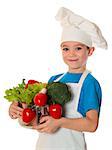 Six years old cook boy isolated on white