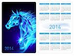 Calendar 2014 with beautiful blue fire horse image.