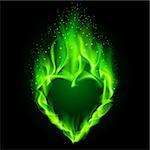 Blazing green heart. Illustration on black background.