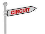 CIRCUIT arrow sign with letters on isolated white background