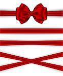 Red ribbons with luxurious bow for decorating gifts and cards. Vector illustration